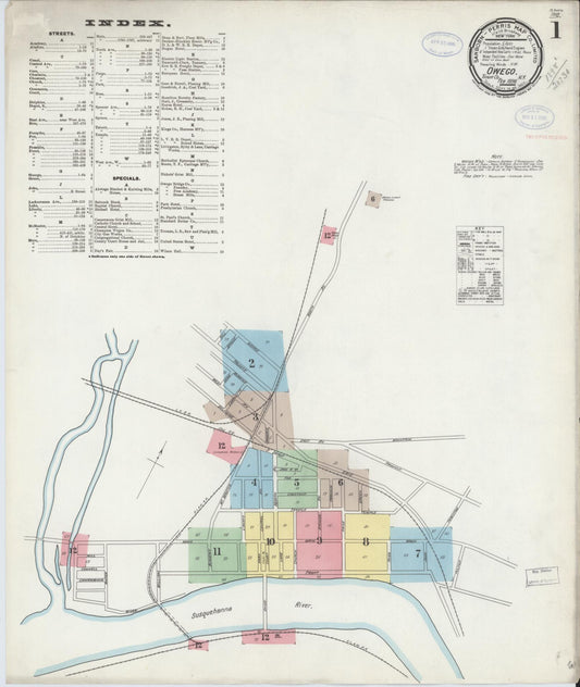 Sanborn Fire Insurance Map from Owego, Tioga County, New York (1898), Sheet #0001 - Historic Sanborn Fire Insurance Map Print, vintage old map wall art, antique decor, genealogy gift, New York New York map