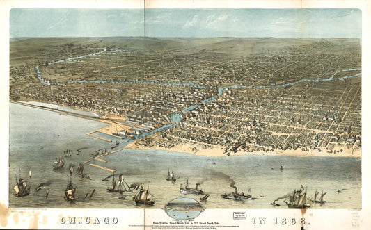 Chicago in 1868 from Schiller Street north side to 12th Street south side. (1868) – Historic Bird’s-Eye View Panorama Print