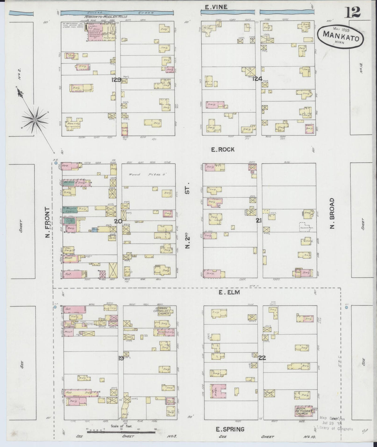 Sanborn Fire Insurance Map from Mankato, Blue Earth County, Minnesota (1889), Sheet #0012 - Historic Sanborn Fire Insurance Map Print, vintage old map wall art, antique decor, genealogy gift, Minnesota Minnesota map