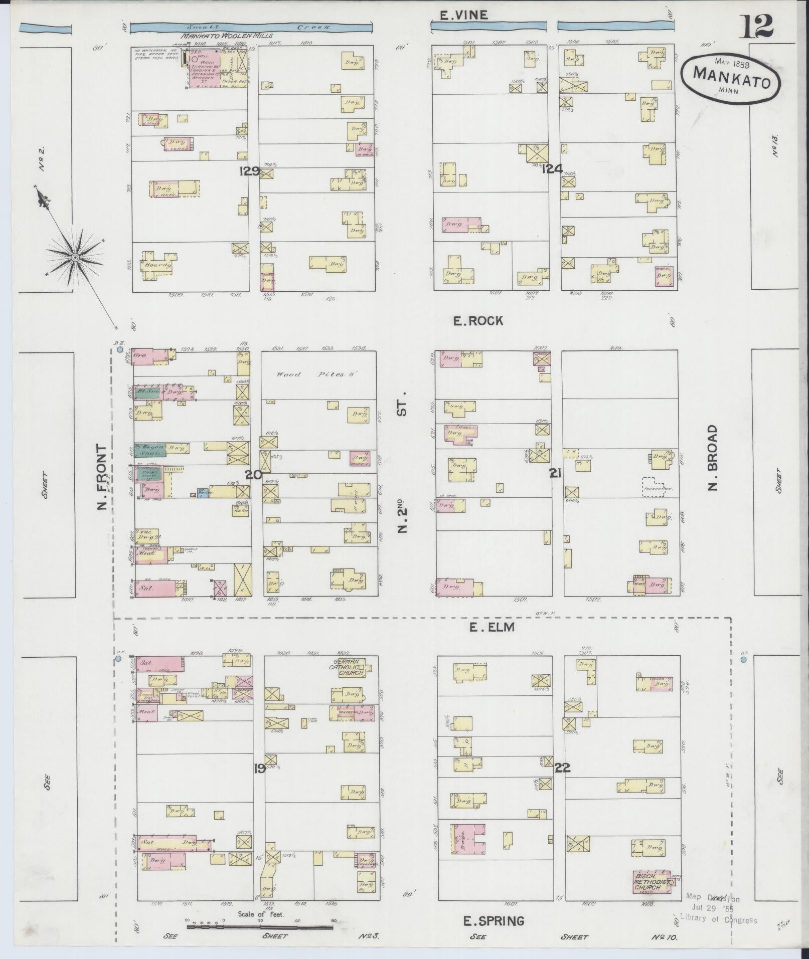 Sanborn Fire Insurance Map from Mankato, Blue Earth County, Minnesota (1889), Sheet #0012 - Historic Sanborn Fire Insurance Map Print, vintage old map wall art, antique decor, genealogy gift, Minnesota Minnesota map