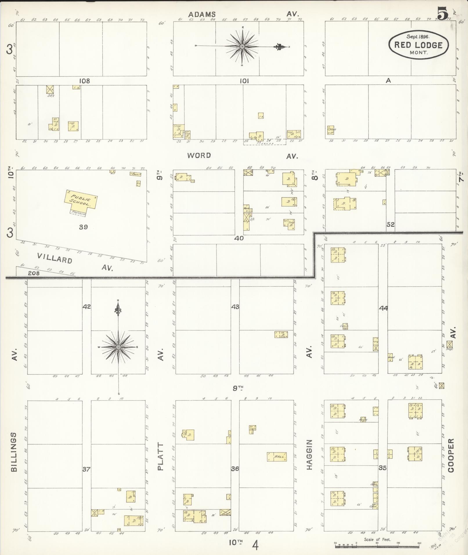 Sanborn Fire Insurance Map from Red Lodge, Carbon County, Montana (1896), Sheet #0005 - Complete Map Set gallery image, historic Sanborn map, vintage wall art, Montana Montana