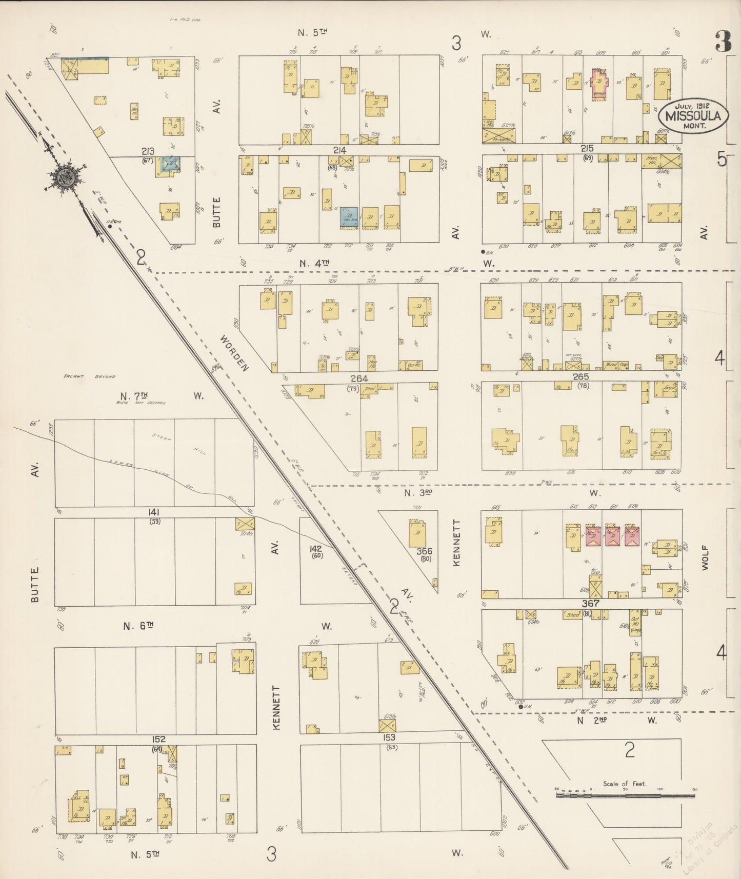 Sanborn Fire Insurance Map from Missoula, Missoula County, Montana (1912), Sheet #0003 - Complete Map Set gallery image, historic Sanborn map, vintage wall art, Montana Montana