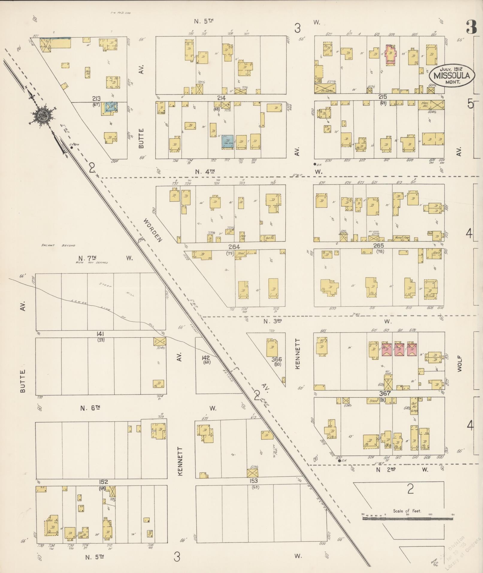 Sanborn Fire Insurance Map from Missoula, Missoula County, Montana (1912), Sheet #0003 - Complete Map Set gallery image, historic Sanborn map, vintage wall art, Montana Montana
