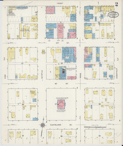 Sanborn Fire Insurance Map from Sidney, Cheyenne County, Nebraska (1915), Sheet #0002 - Complete Map Set gallery image, historic Sanborn map, vintage wall art, Nebraska Nebraska