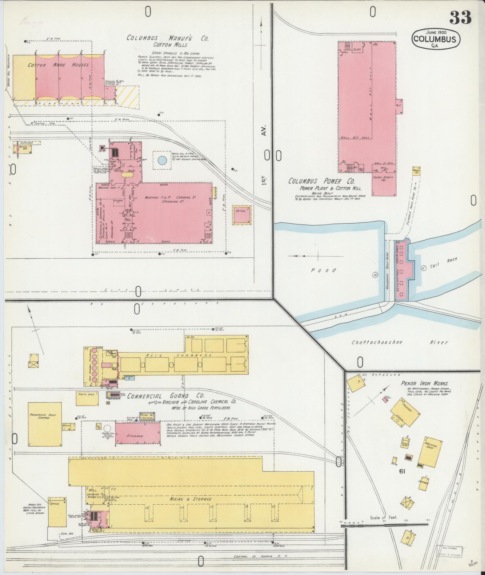 Sanborn Fire Insurance Map from Columbus, Muscogee County, Georgia (1900), Sheet #0033 - Historic Sanborn Fire Insurance Map Print, vintage old map wall art, antique decor, genealogy gift, Georgia Georgia map