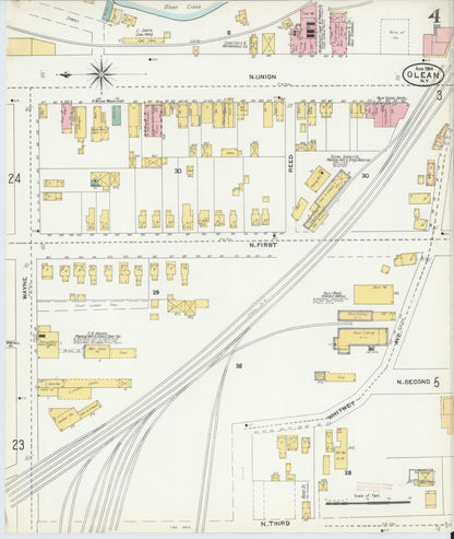 Sanborn Fire Insurance Map from Olean, Cattaraugus County, New York (1904), Sheet #0004 - Historic Sanborn Fire Insurance Map Print, vintage old map wall art, antique decor, genealogy gift, New York New York map