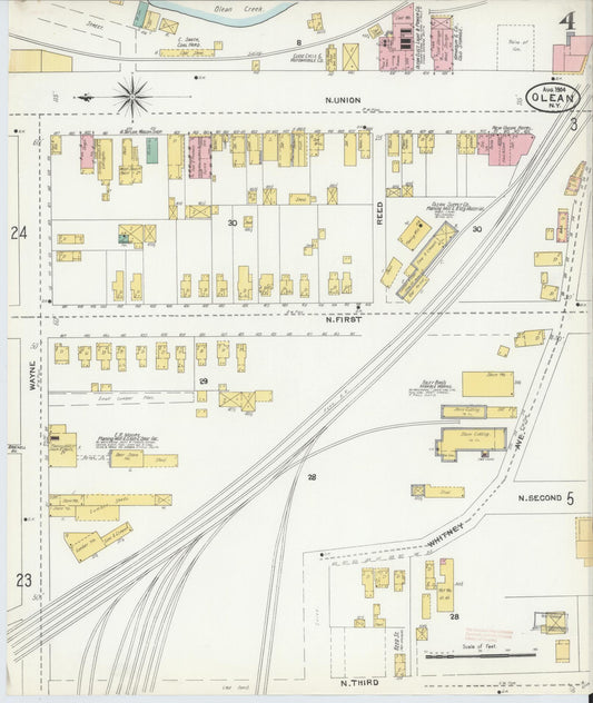 Sanborn Fire Insurance Map from Olean, Cattaraugus County, New York (1904), Sheet #0004 - Historic Sanborn Fire Insurance Map Print, vintage old map wall art, antique decor, genealogy gift, New York New York map