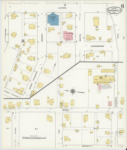 Sanborn Fire Insurance Map from Jacksonville, Cherokee County, Texas (1911), Sheet #0006 - Historic Sanborn Fire Insurance Map Print, vintage old map wall art, antique decor, genealogy gift, Texas Texas map