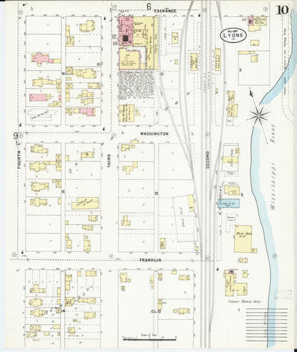 Sanborn Fire Insurance Map from Lyons, Clinton County, Iowa (1897), Sheet #0010 - Historic Sanborn Fire Insurance Map Print, vintage old map wall art