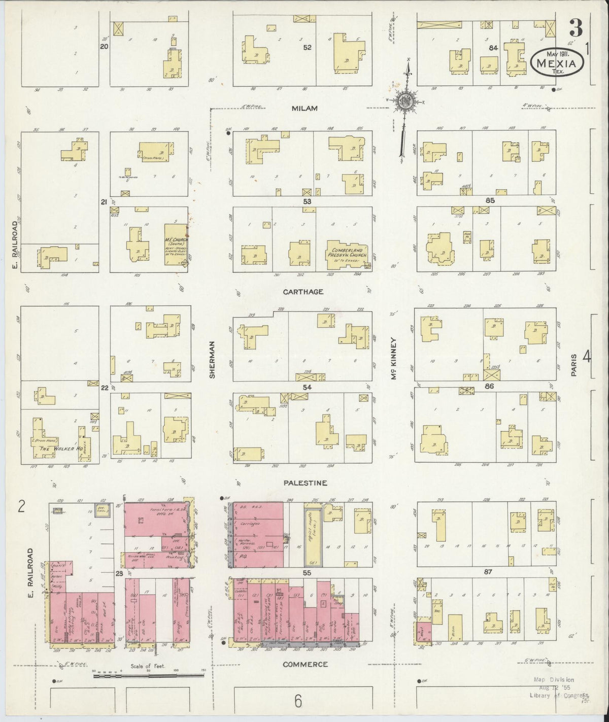 Sanborn Fire Insurance Map from Mexia, Limestone County, Texas (1911), Sheet #0003 - Complete Map Set gallery image, historic Sanborn map, vintage wall art, Texas Texas