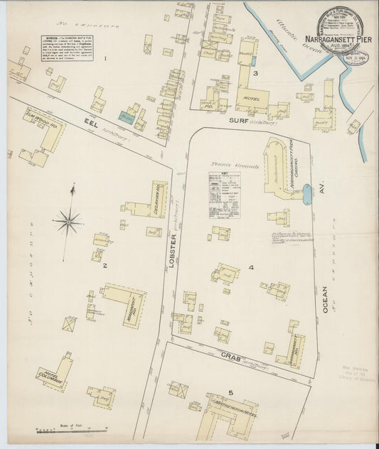 Sanborn Fire Insurance Map from Narragansett Pier, Washington County, Rhode Island (1884), Sheet #0001 - Historic Sanborn Fire Insurance Map Print, vintage old map wall art, antique decor, genealogy gift, Rhode Island Rhode Island map