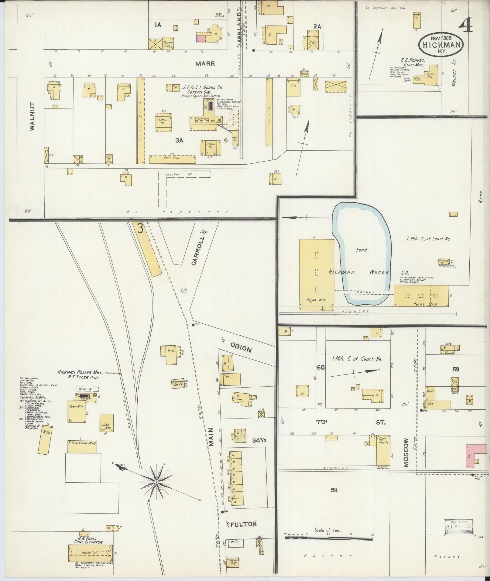 Sanborn Fire Insurance Map from Hickman, Fulton County, Kentucky (1905), Sheet #0004 - Complete Map Set gallery image, historic Sanborn map, vintage wall art, Kentucky Kentucky