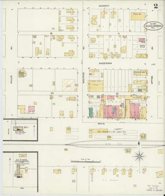 Sanborn Fire Insurance Map from Schulenburg, Fayette County, Texas (1906), Sheet #0002 - Historic Sanborn Fire Insurance Map Print, vintage old map wall art, antique decor, genealogy gift, Texas Texas map