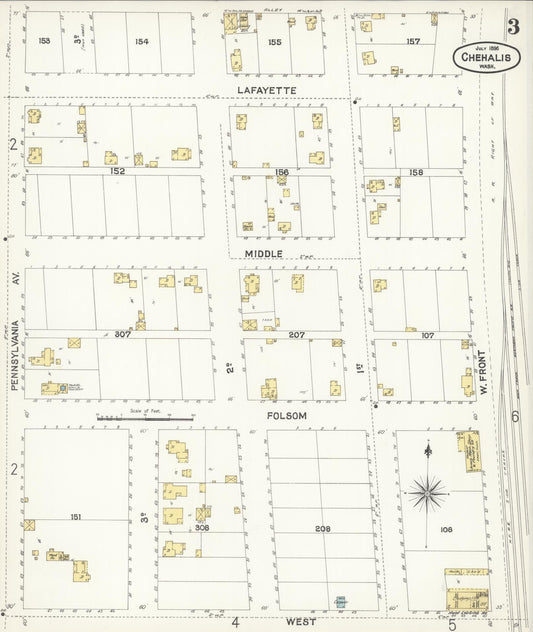 Sanborn Fire Insurance Map from Chehalis, Lewis County, Washington (1896), Sheet #0003 - Historic Sanborn Fire Insurance Map Print, vintage old map wall art, antique decor, genealogy gift, Washington Washington map