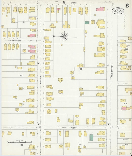 Sanborn Fire Insurance Map from Geneva, Ontario County, New York (1903), Sheet #0008 - Historic Sanborn Fire Insurance Map Print, vintage old map wall art, antique decor, genealogy gift, New York New York map