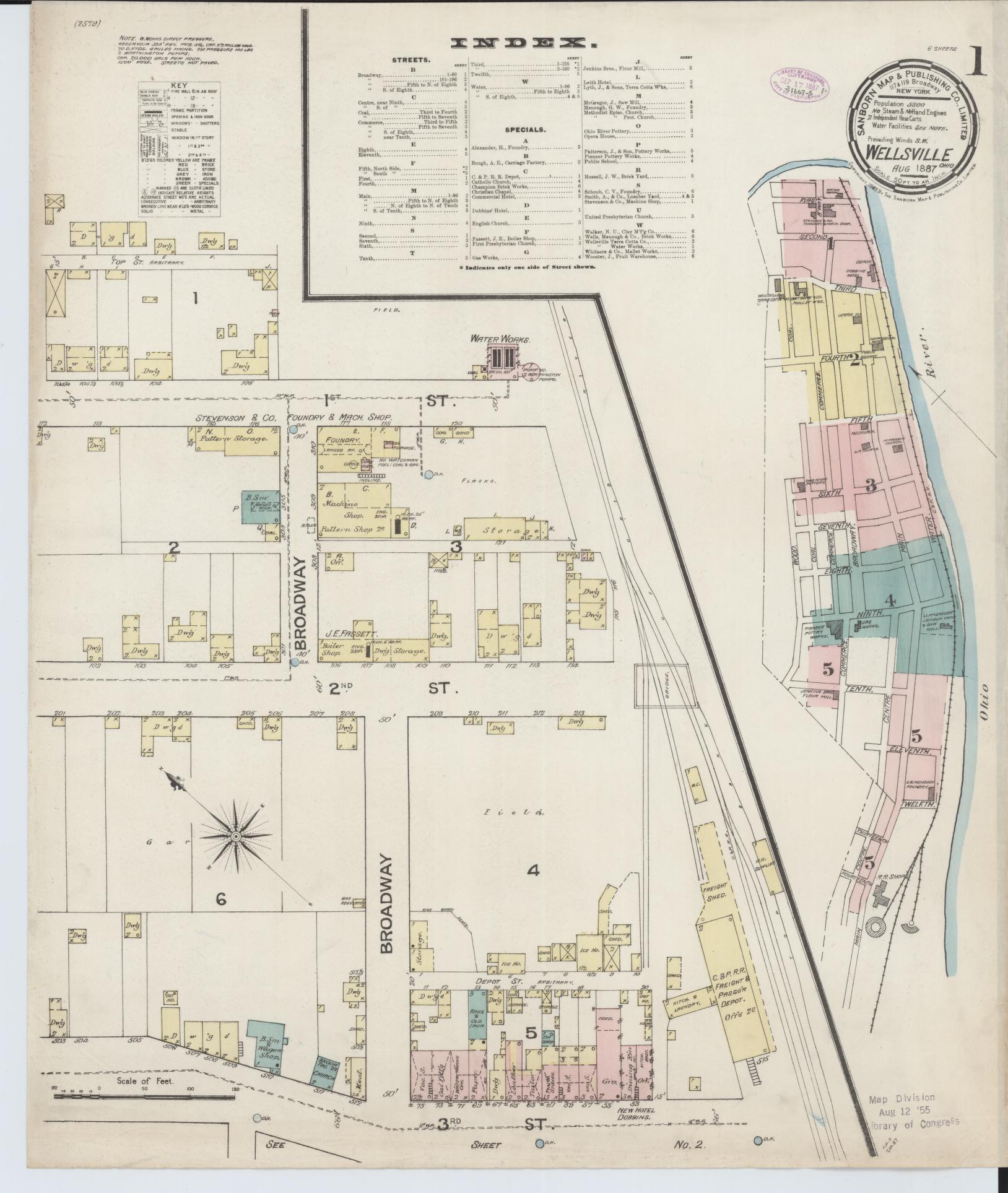 Sanborn Fire Insurance Map from Wellsville, Columbiana County, Ohio (1887), Sheet #0001 - Historic Sanborn Fire Insurance Map Print, vintage old map wall art, antique decor, genealogy gift, Ohio Ohio map