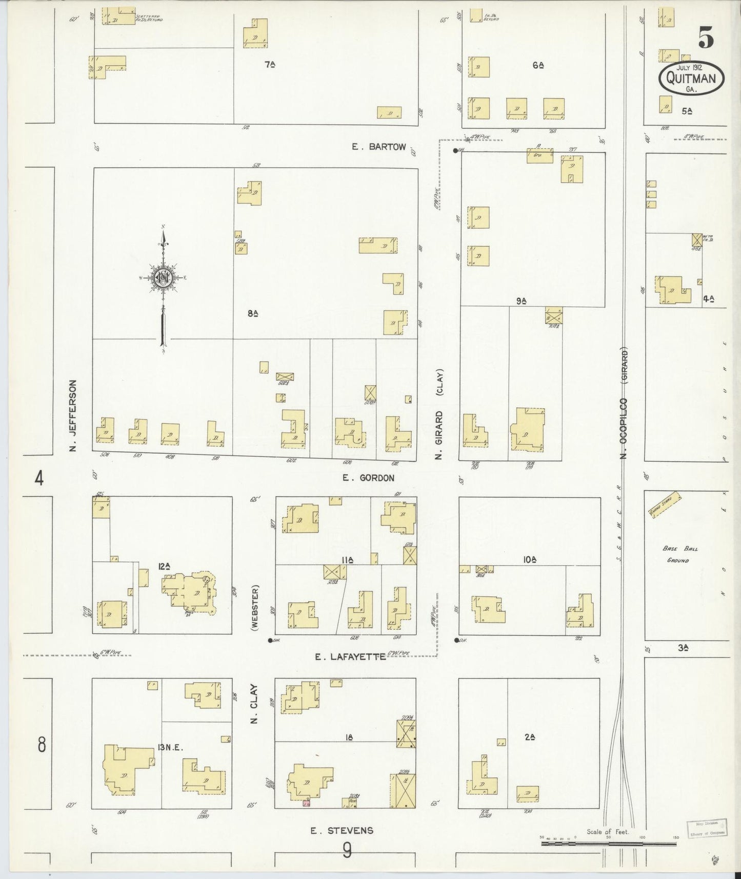 Sanborn Fire Insurance Map from Quitman, Brooks County, Georgia (1912), Sheet #0005 - Complete Map Set gallery image, historic Sanborn map, vintage wall art, Georgia Georgia