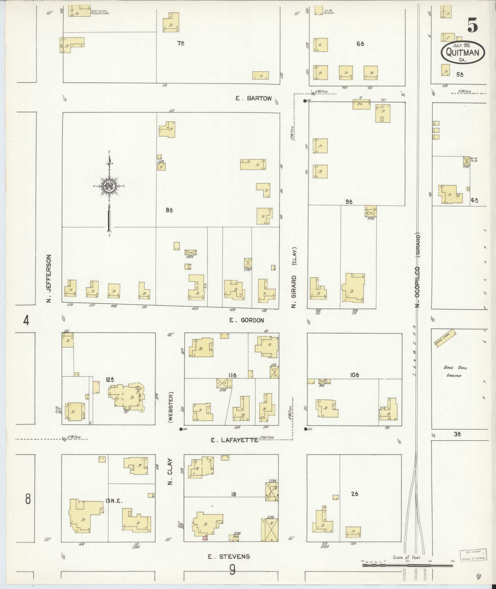 Sanborn Fire Insurance Map from Quitman, Brooks County, Georgia (1912), Sheet #0005 - Complete Map Set gallery image, historic Sanborn map, vintage wall art, Georgia Georgia