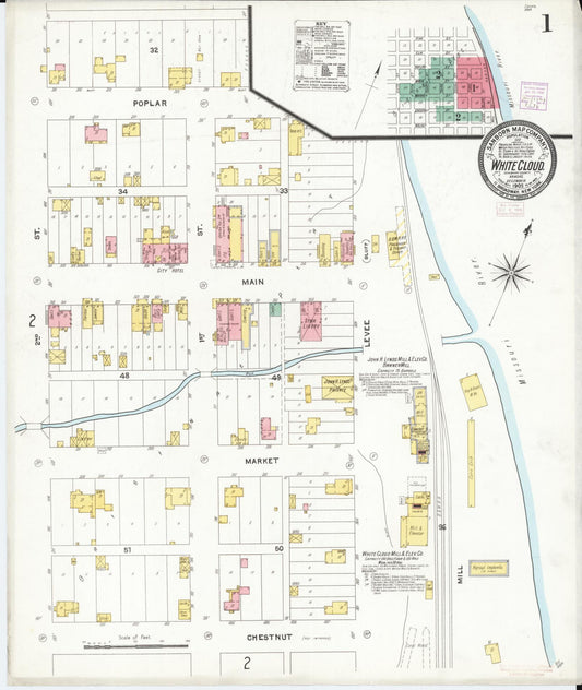 Sanborn Fire Insurance Map from White Cloud, Doniphan County, Kansas (1905), Sheet #0001 - Complete Map Set gallery image, historic Sanborn map, vintage wall art, Kansas Kansas