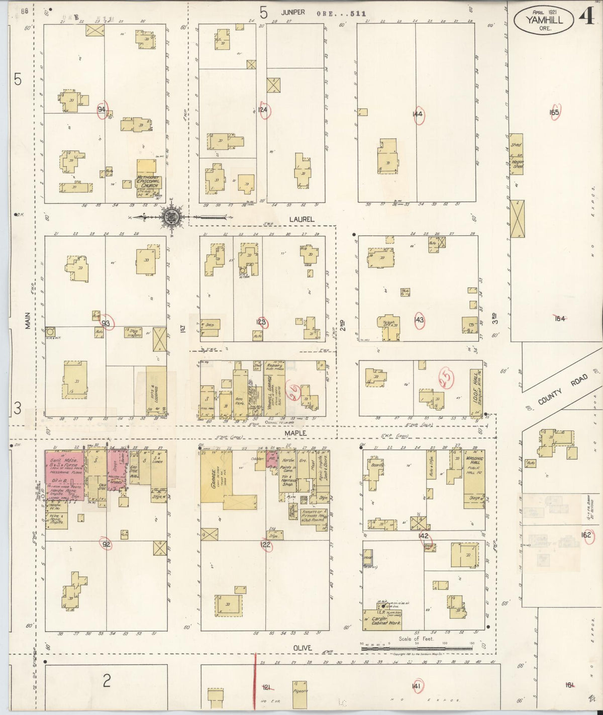 Sanborn Fire Insurance Map from Yamhill, Yamhill County, Oregon (1931), Sheet #0004 - Historic Sanborn Fire Insurance Map Print, vintage old map wall art, antique decor, genealogy gift, Oregon Oregon map