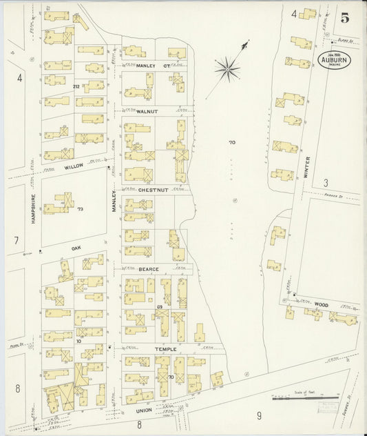 Sanborn Fire Insurance Map from Auburn, Androscoggin County, Maine (1908), Sheet #0005 - Historic Sanborn Fire Insurance Map Print, vintage old map wall art, antique decor, genealogy gift, Maine Maine map