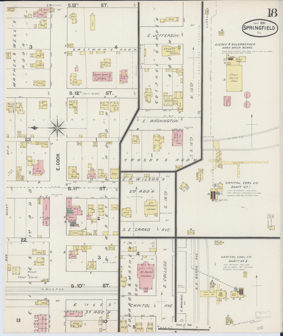 Sanborn Fire Insurance Map from Springfield, Sangamon County, Illinois (1890), Sheet #0018 - Complete Map Set gallery image, historic Sanborn map, vintage wall art, Illinois Illinois