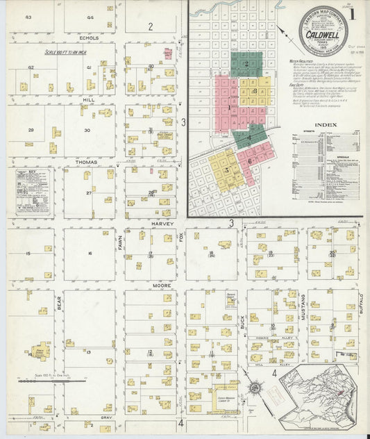 Sanborn Fire Insurance Map from Caldwell, Burleson County, Texas (1915), Sheet #0001 - Complete Map Set gallery image, historic Sanborn map, vintage wall art, Texas Texas