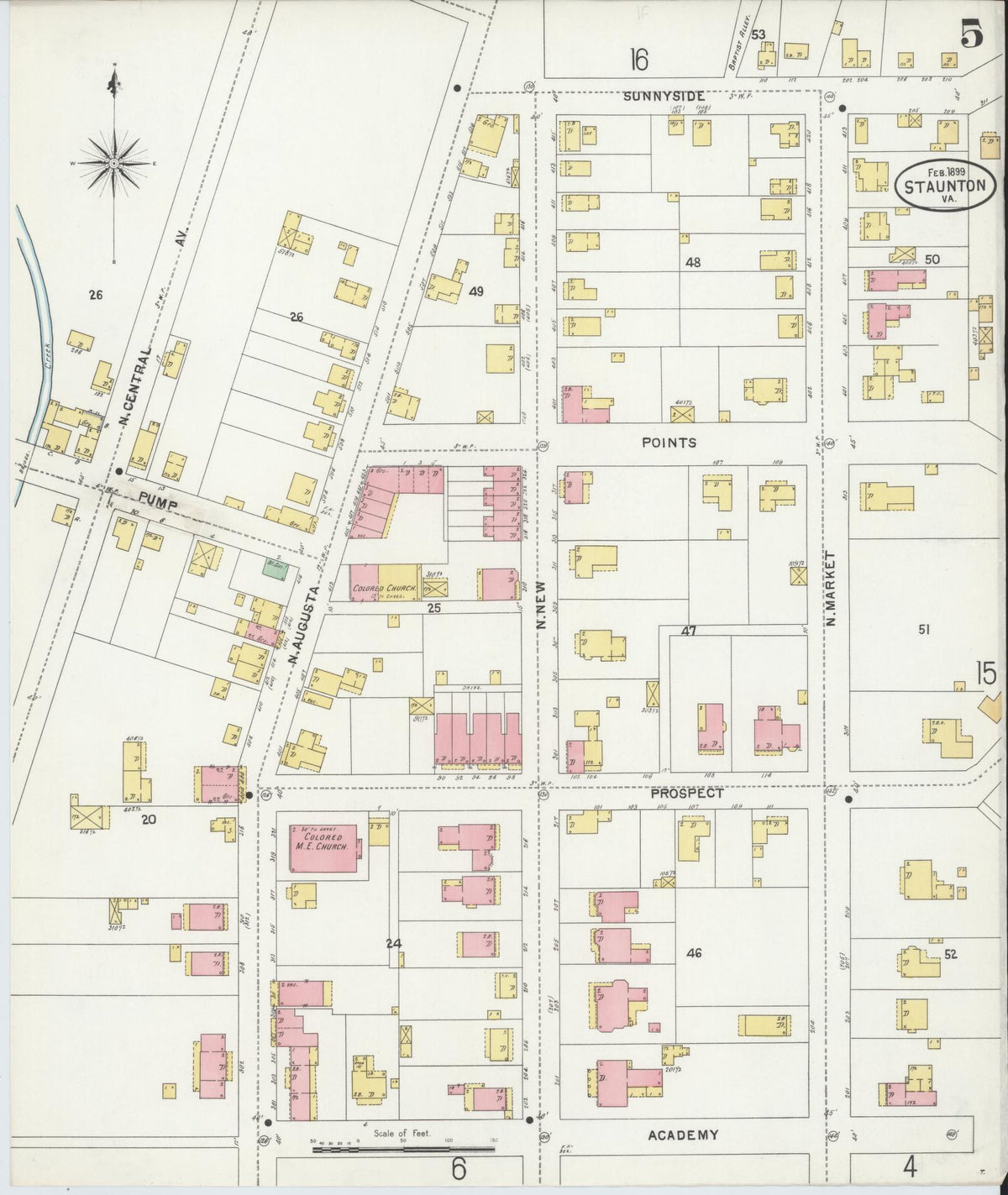 Sanborn Fire Insurance Map from Staunton, Independent Cities, Virginia (1899), Sheet #0005 - Complete Map Set gallery image, historic Sanborn map, vintage wall art, Virginia Virginia