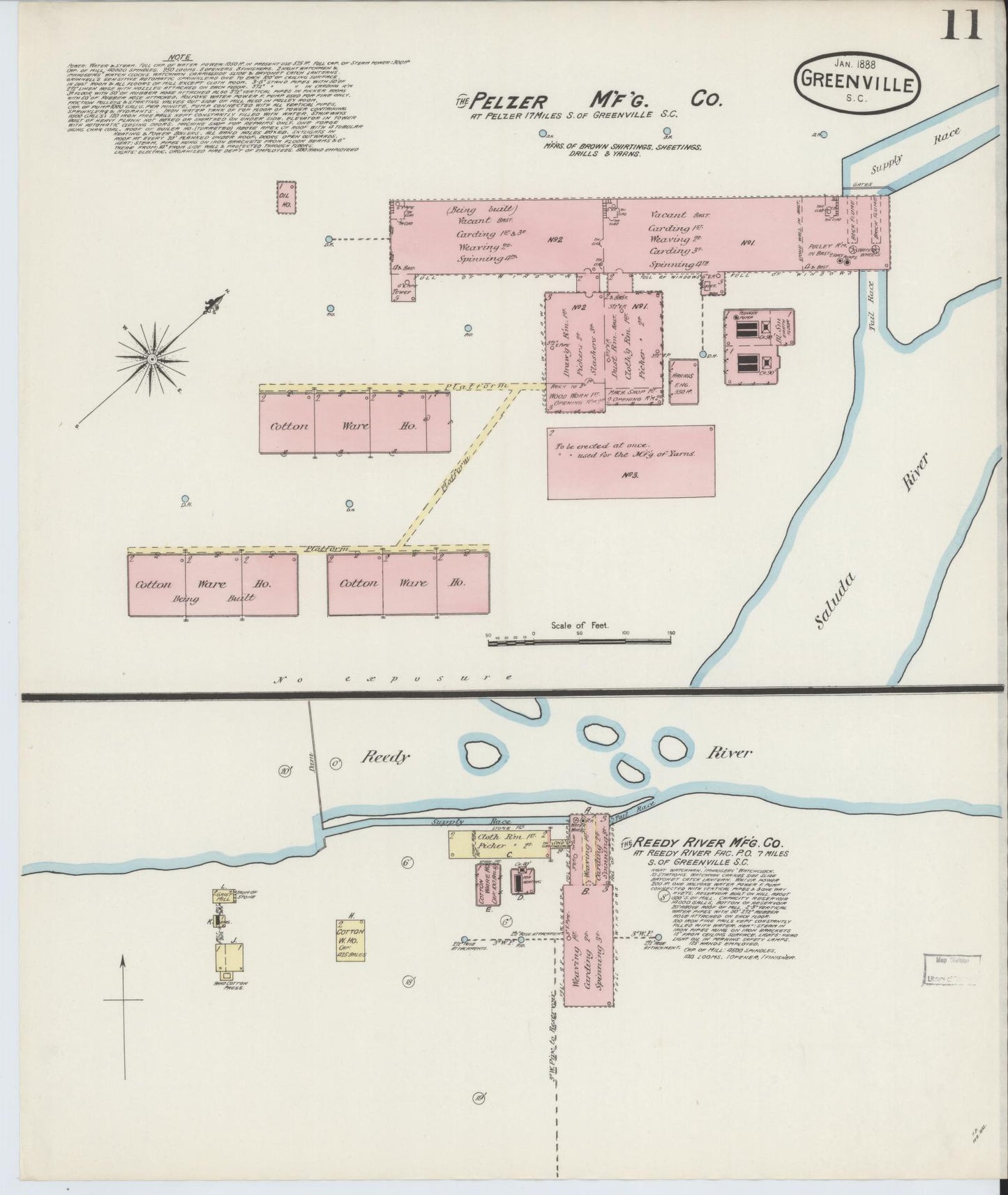 Sanborn Fire Insurance Map from Greenville, Greenville County, South Carolina (1888), Sheet #0011 - Complete Map Set gallery image, historic Sanborn map, vintage wall art, South Carolina South Carolina