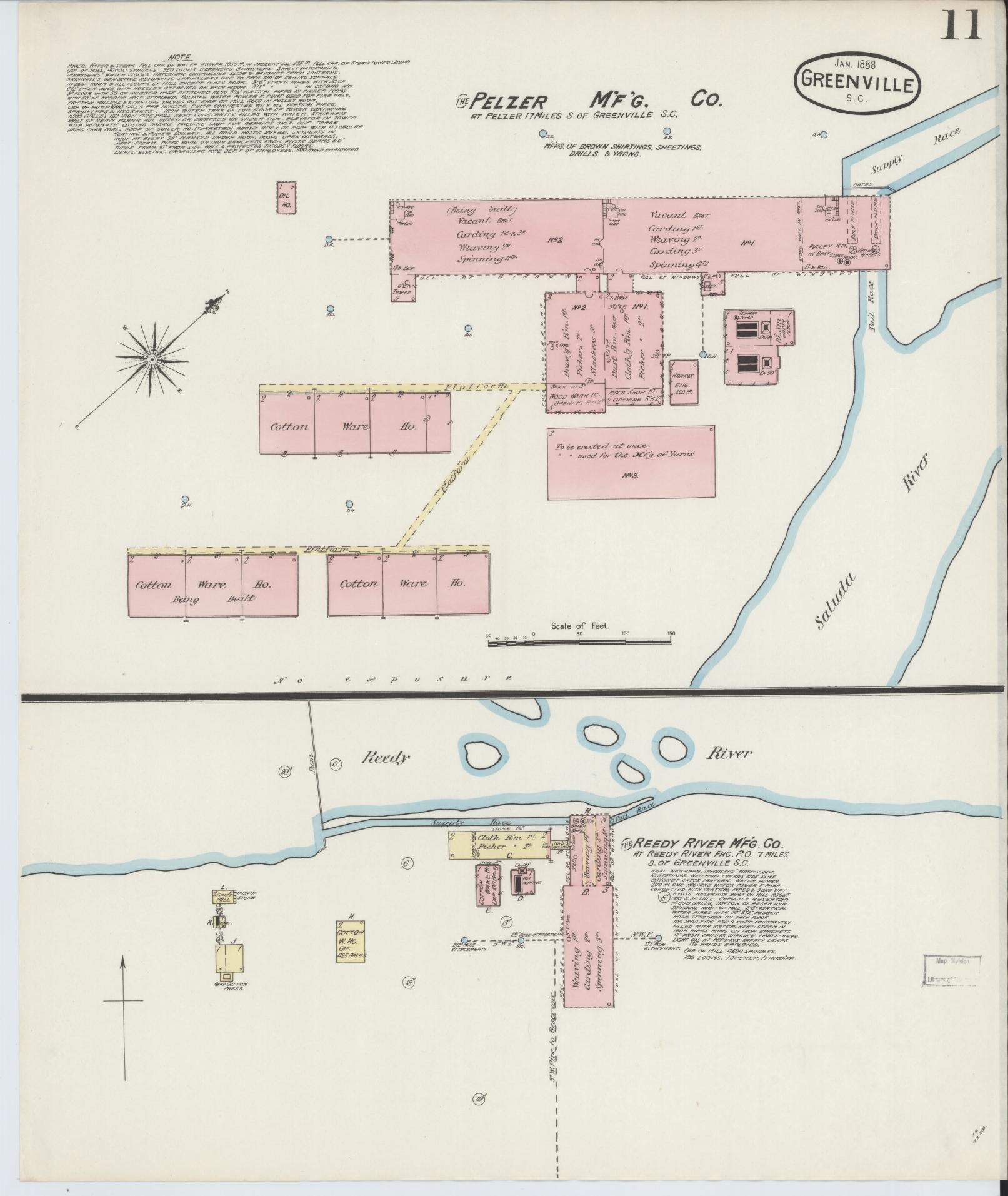 Sanborn Fire Insurance Map from Greenville, Greenville County, South Carolina (1888), Sheet #0011 - Complete Map Set gallery image, historic Sanborn map, vintage wall art, South Carolina South Carolina