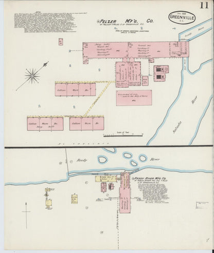 Sanborn Fire Insurance Map from Greenville, Greenville County, South Carolina (1888), Sheet #0011 - Complete Map Set gallery image, historic Sanborn map, vintage wall art, South Carolina South Carolina