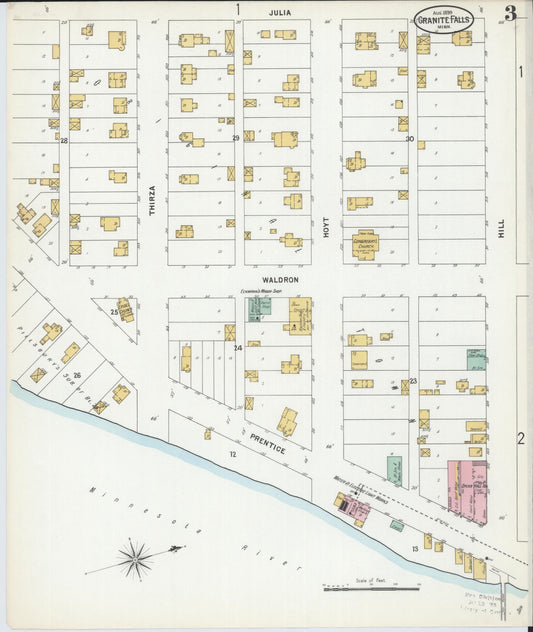 Sanborn Fire Insurance Map from Granite Falls, Yellow Medicine And Chippewa Counties, Minnesota (1899), Sheet #0003 - Historic Sanborn Fire Insurance Map Print, vintage old map wall art, antique decor, genealogy gift, Minnesota Minnesota map