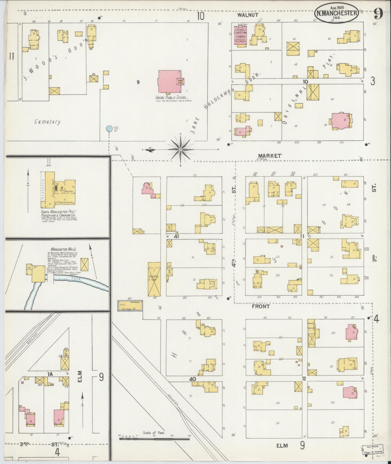 Sanborn Fire Insurance Map from North Manchester, Wabash County, Indiana (1900), Sheet #0009 - Complete Map Set gallery image, historic Sanborn map, vintage wall art, Indiana Indiana