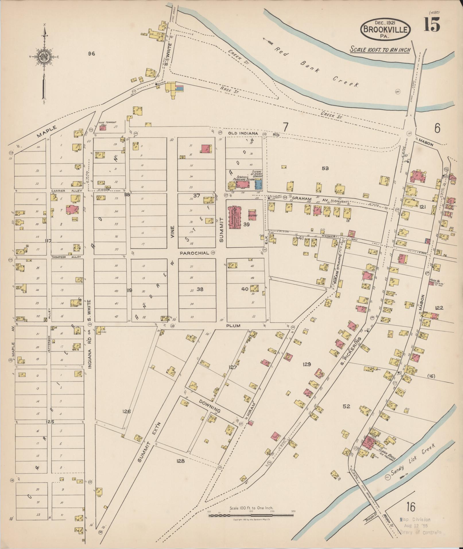 Sanborn Fire Insurance Map from Brookville, Jefferson County, Pennsylvania (1921), Sheet #0015 - Historic Sanborn Fire Insurance Map Print, vintage old map wall art, antique decor, genealogy gift, Pennsylvania Pennsylvania map
