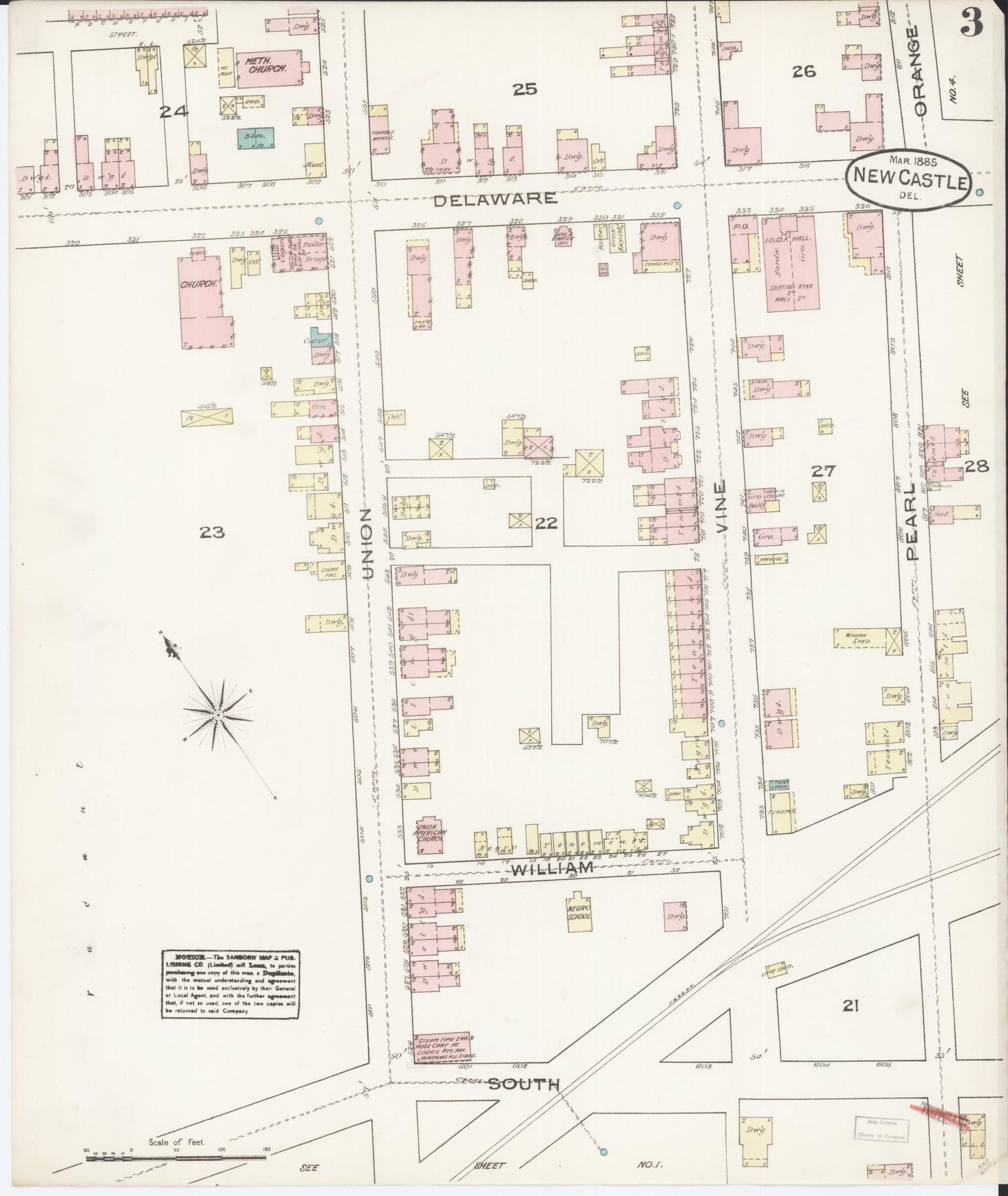 Sanborn Fire Insurance Map from New Castle, New Castle County, Delaware (1885), Sheet #0003 - Complete Map Set gallery image, historic Sanborn map, vintage wall art, Delaware Delaware