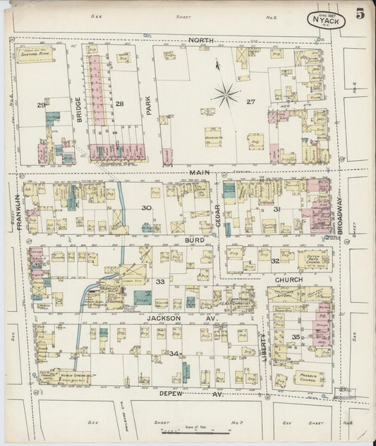 Sanborn Fire Insurance Map from Nyack, Rockland County, New York (1887), Sheet #0005 - Historic Sanborn Fire Insurance Map Print, vintage old map wall art, antique decor, genealogy gift, New York New York map