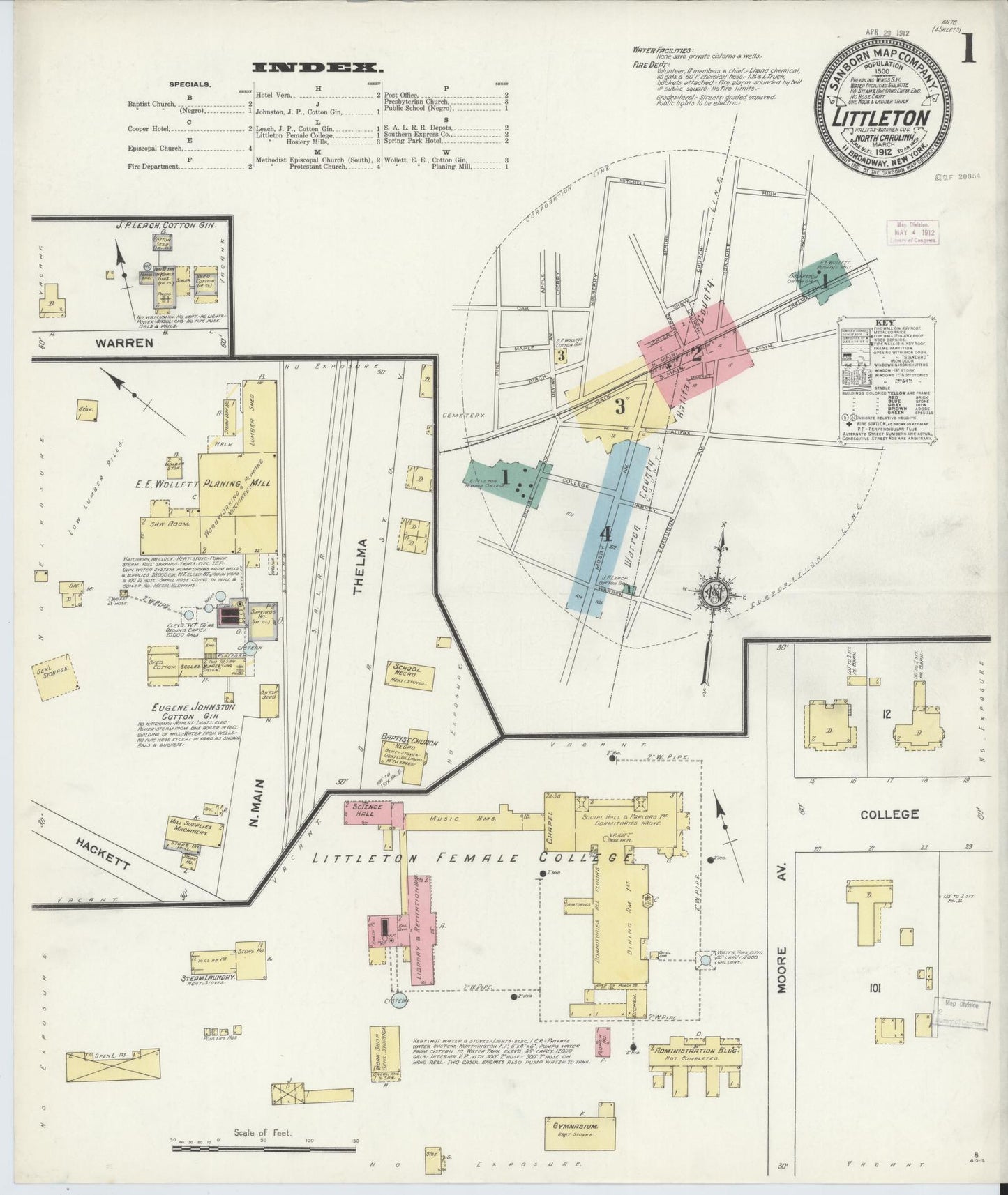 Sanborn Fire Insurance Map from Littleton, Halifax And Warren County, North Carolina (1912), Sheet #0001 - Complete Map Set gallery image, historic Sanborn map, vintage wall art, North Carolina North Carolina
