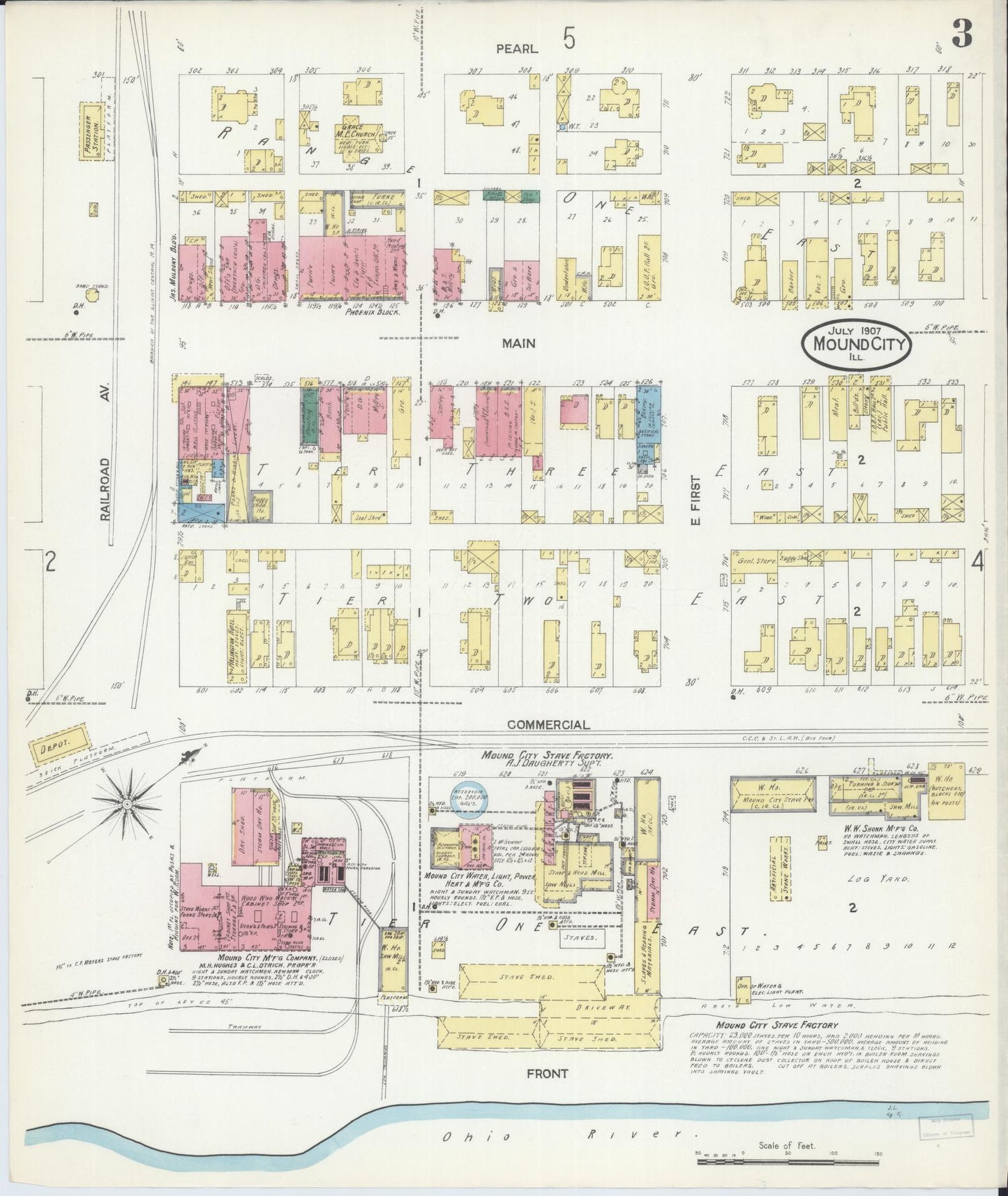 Sanborn Fire Insurance Map from Mound City, Pulaski County, Illinois (1907), Sheet #0003 - Complete Map Set gallery image, historic Sanborn map, vintage wall art, Illinois Illinois