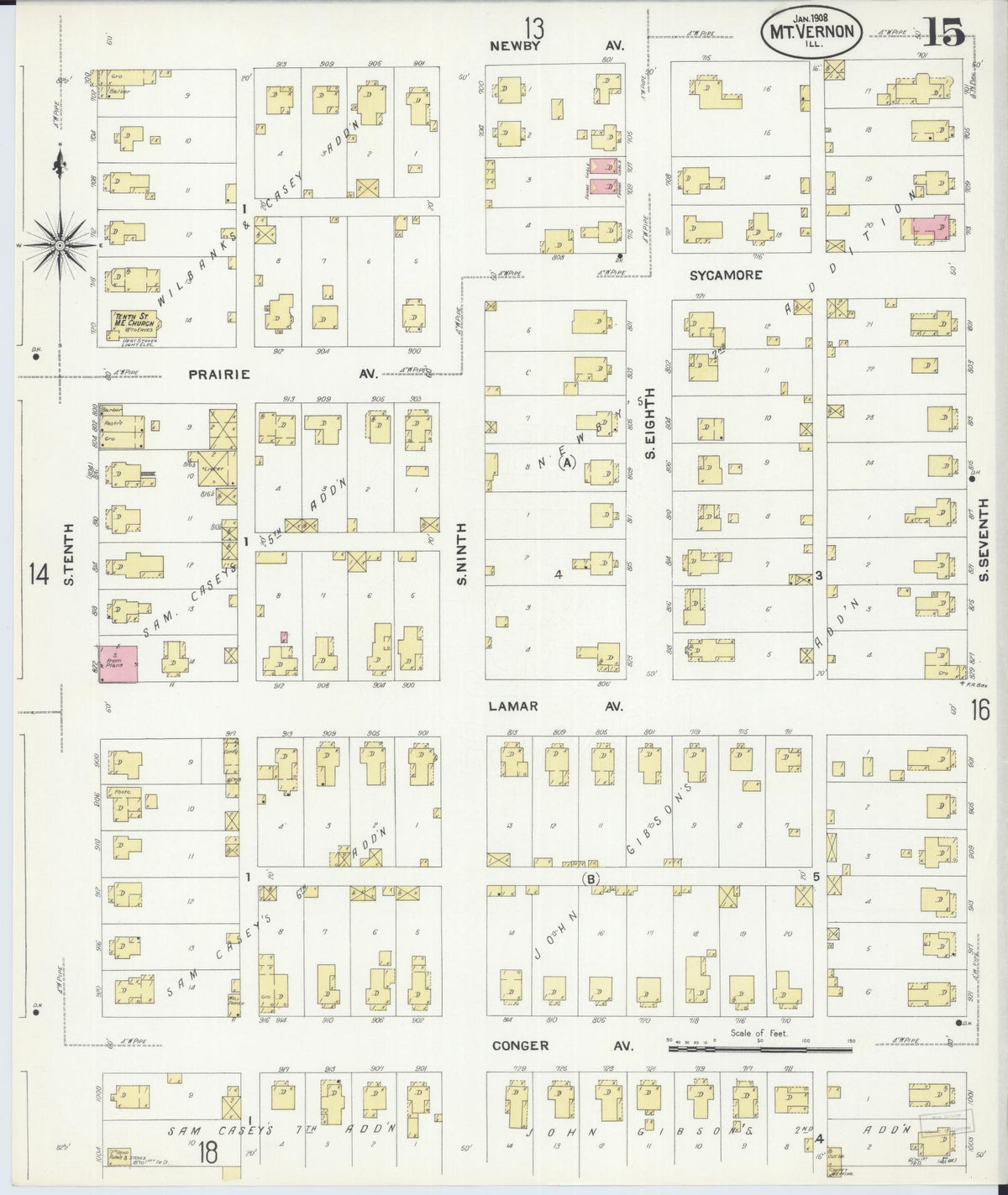 Sanborn Fire Insurance Map from Mount Vernon, Jefferson County, Illinois (1908), Sheet #0015 - Complete Map Set gallery image, historic Sanborn map, vintage wall art, Illinois Illinois