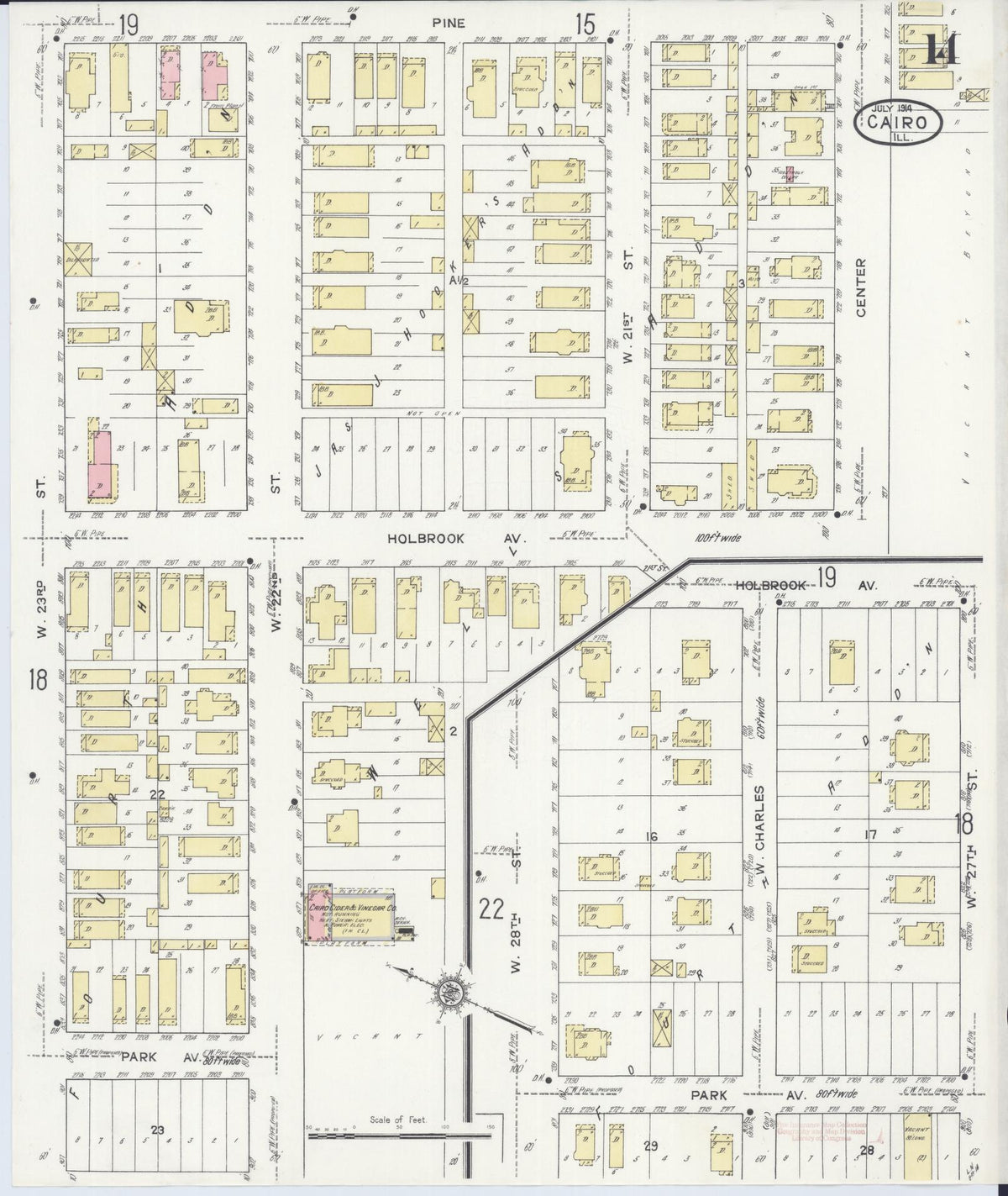 Sanborn Fire Insurance Map from Cairo, Alexander County, Illinois (1914), Sheet #0014 - Historic Sanborn Fire Insurance Map Print, vintage old map wall art, antique decor, genealogy gift, Illinois Illinois map