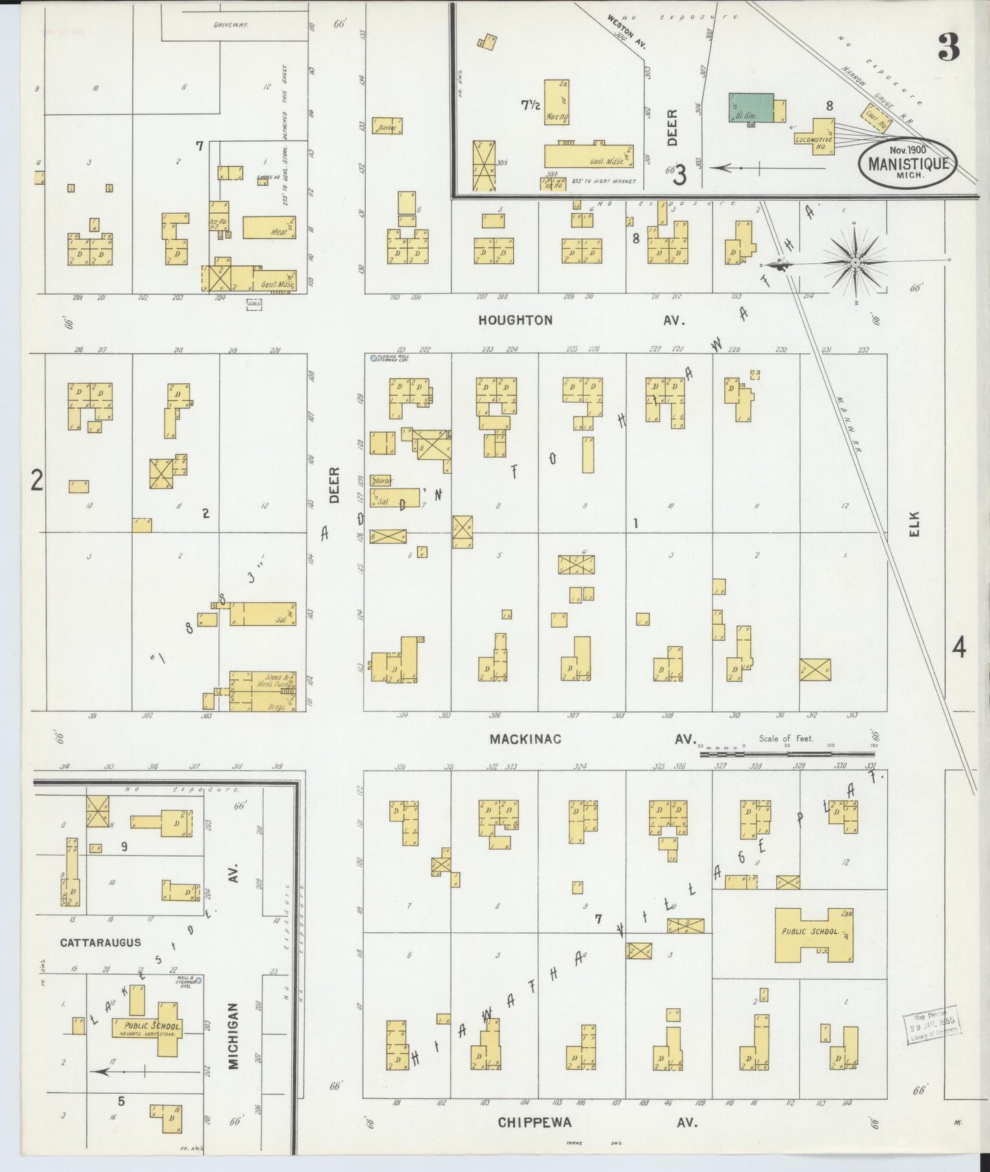Sanborn Fire Insurance Map from Manistique, Schoolcraft County, Michigan (1900), Sheet #0003 - Complete Map Set gallery image, historic Sanborn map, vintage wall art, Michigan Michigan