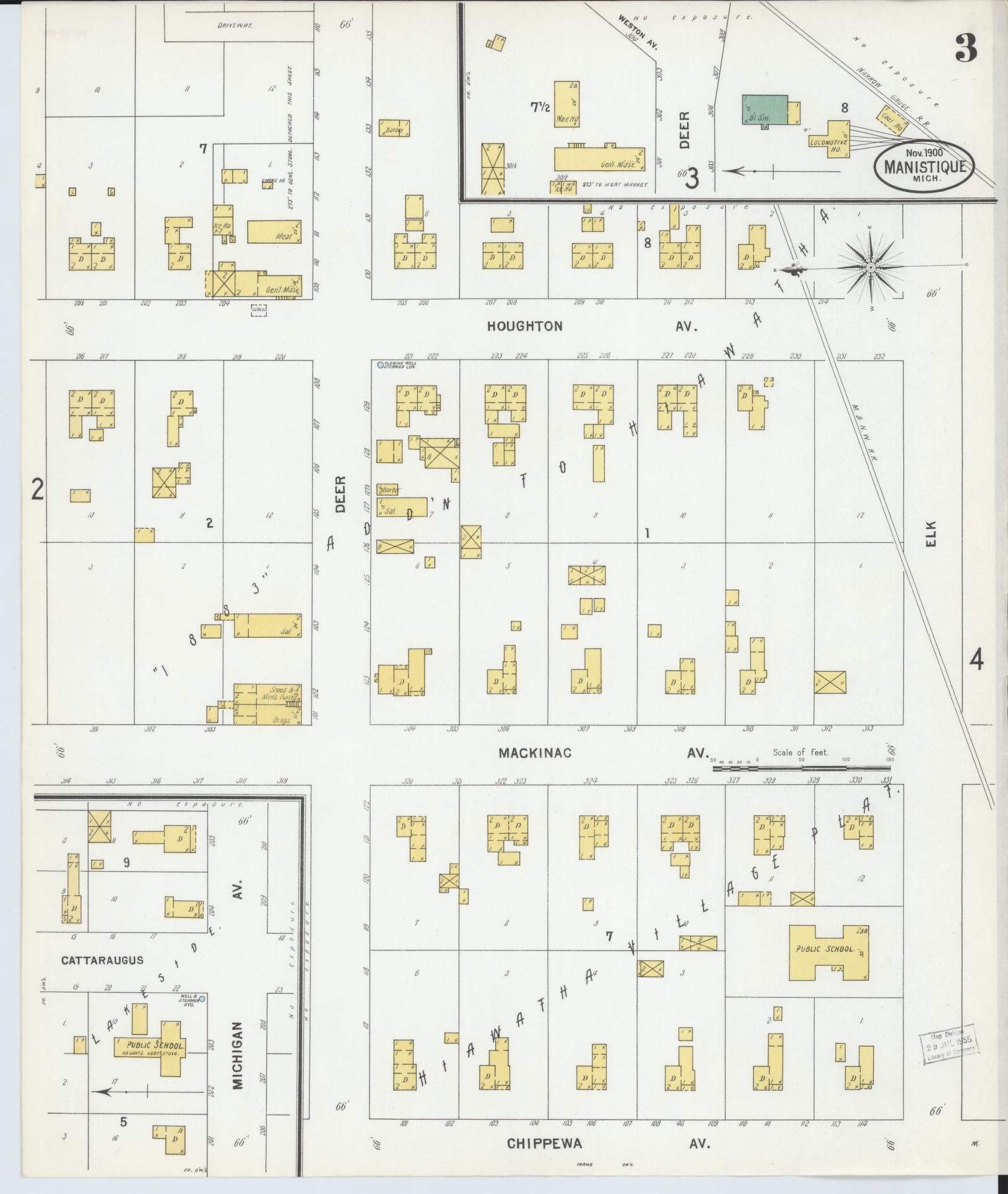 Sanborn Fire Insurance Map from Manistique, Schoolcraft County, Michigan (1900), Sheet #0003 - Complete Map Set gallery image, historic Sanborn map, vintage wall art, Michigan Michigan