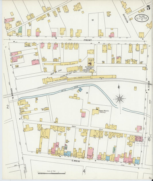 Sanborn Fire Insurance Map from Lititz, Lancaster County, Pennsylvania (1898), Sheet #0005 - Historic Sanborn Fire Insurance Map Print, vintage old map wall art, antique decor, genealogy gift, Pennsylvania Pennsylvania map