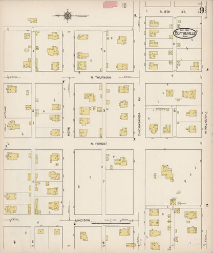 Sanborn Fire Insurance Map from Blytheville, Mississippi County, Arkansas (1921), Sheet #0009 - Complete Map Set gallery image, historic Sanborn map, vintage wall art, Arkansas Arkansas
