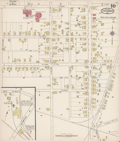 Sanborn Fire Insurance Map from Statesboro, Bulloch County, Georgia (1922), Sheet #0010 - Complete Map Set gallery image, historic Sanborn map, vintage wall art, Georgia Georgia