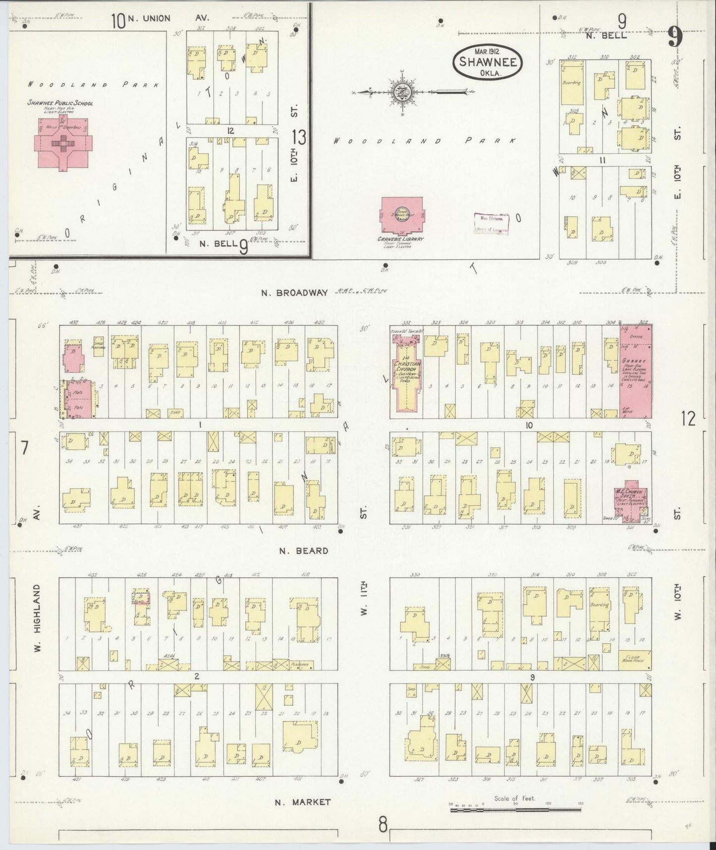 Sanborn Fire Insurance Map from Shawnee, Pottawatomie County, Oklahoma (1912), Sheet #0009 - Complete Map Set gallery image, historic Sanborn map, vintage wall art, Oklahoma Oklahoma