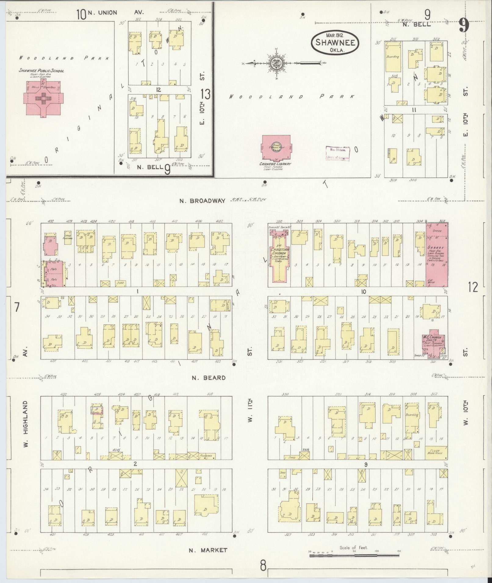 Sanborn Fire Insurance Map from Shawnee, Pottawatomie County, Oklahoma (1912), Sheet #0009 - Complete Map Set gallery image, historic Sanborn map, vintage wall art, Oklahoma Oklahoma