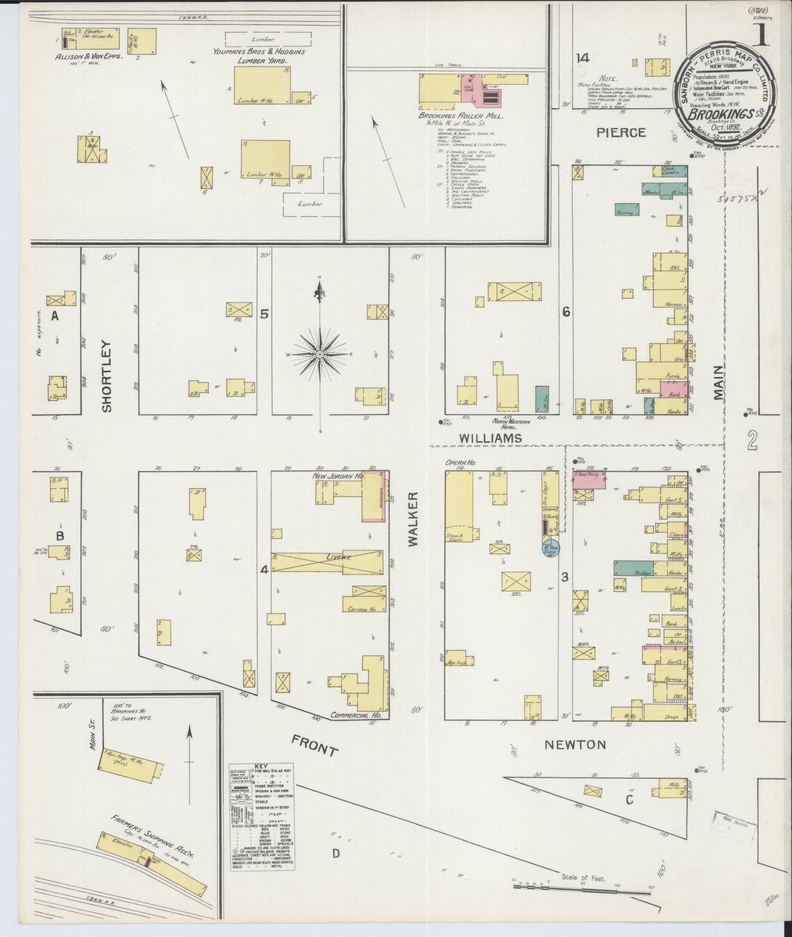 Sanborn Fire Insurance Map from Brookings, Brookings County, South Dakota (1892), Sheet #0001 - Historic Sanborn Fire Insurance Map Print, vintage old map wall art, antique decor, genealogy gift, South Dakota South Dakota map
