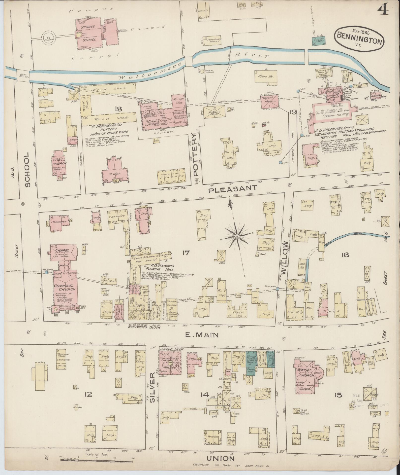 Sanborn Fire Insurance Map from Bennington, Bennington County, Vermont (1885), Sheet #0004 - Complete Map Set gallery image, historic Sanborn map, vintage wall art, Vermont Vermont