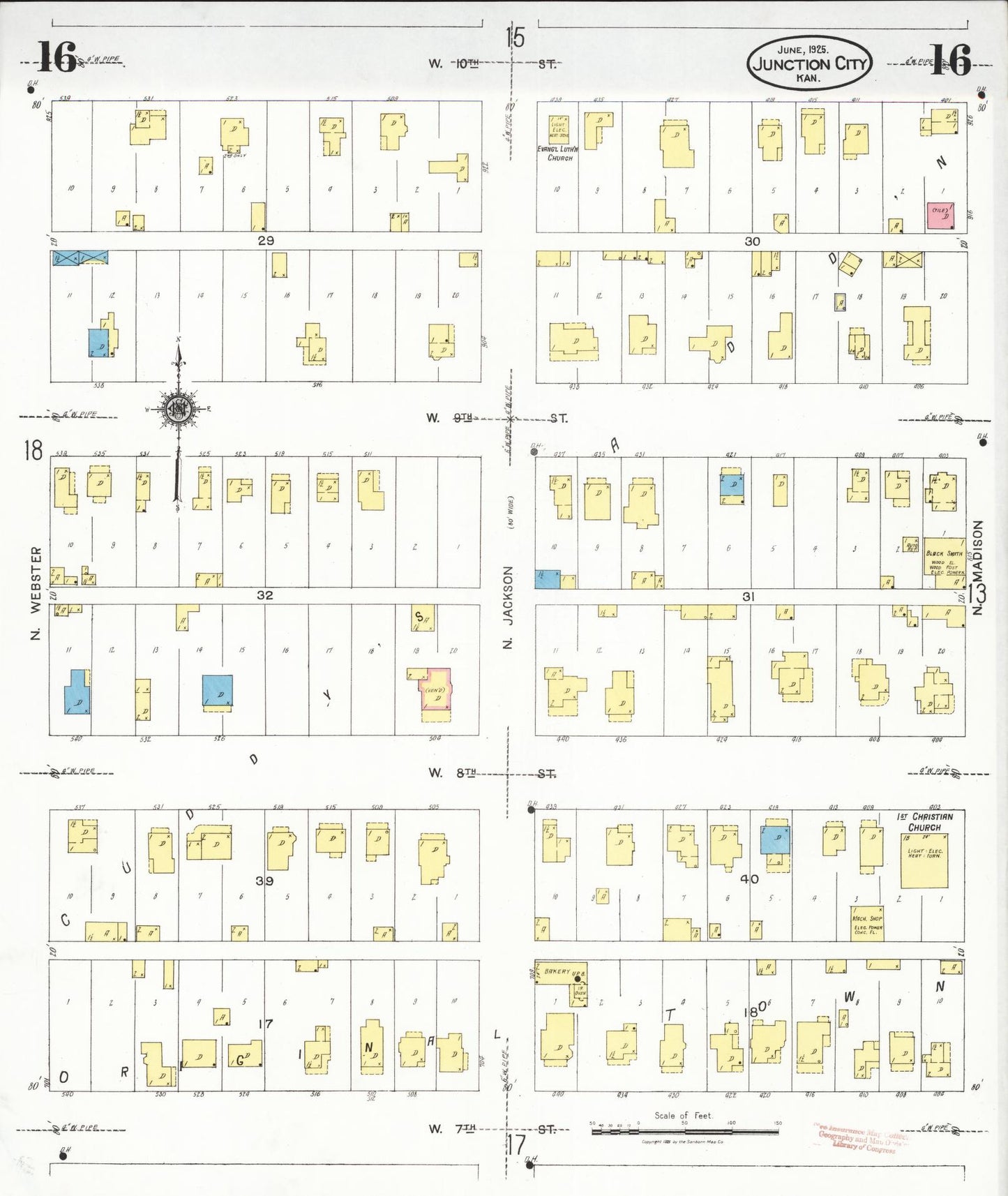 Sanborn Fire Insurance Map from Junction City, Geary County, Kansas (1925), Sheet #0016 - Complete Map Set gallery image, historic Sanborn map, vintage wall art, Kansas Kansas